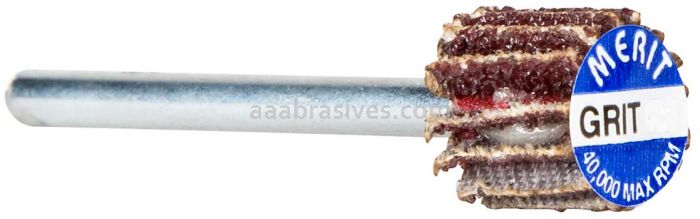 Merit Abrasives 08834137575 3/4 x 1/2 x 1/8 Small Diameter Flap Wheels With 1/8" Steel Shank 320 Grit Merit Aluminum Oxide