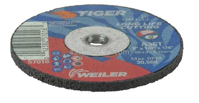 Weiler 57016 2" x 1/8" TIGER AO Type 1 Cut-Off Wheel A36S 1/4" AH