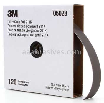 3M™ 7000118336 1-1/2 x 50 yds 120 Grit J-weight 211K Utility Cloth Roll