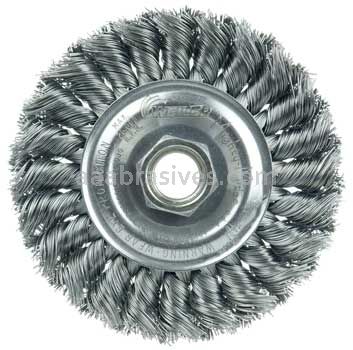 Weiler 13120V 4" Standard Twist Knot Wire Wheel .020" Steel Fill 5/8"-11 UNC Nut Vending Ready
