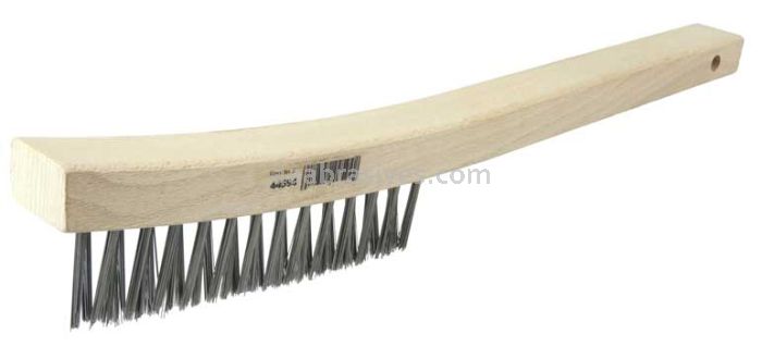 Weiler 44594 V-Groove Hand Wire Scratch Brush .012 Carbon Steel Fill Curved Handle 3 x 19 Rows
