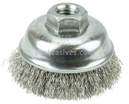Weiler 13188 3-1/2" Crimped Wire Cup Brush .014" Stainless Steel Fill 5/8"-11 UNC Nut
