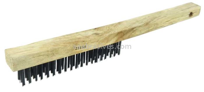 Weiler 25150 Vortec Pro Hand Wire Scratch Brush .012 Carbon Steel Fill Curved Handle 3 x 19 Rows