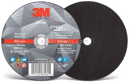 3M™ 7100139215 4 x .060 x 3/8 Type 1 Silver Cut-Off Wheel 87462