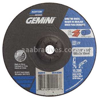 Norton Abrasives 66252842016 4 x 1/8 x 3/8 Norton Gemini Mini Disc Type 27 Depressed Center Wheels
