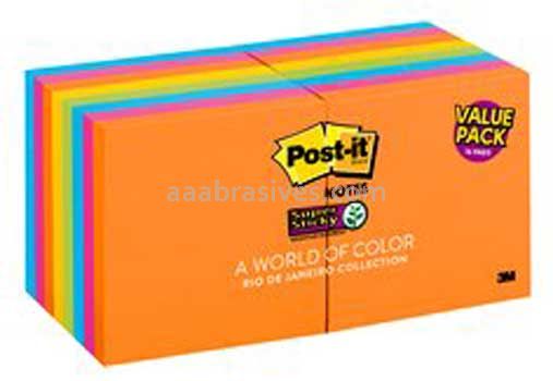 Post-it™ Super Sticky Notes 654-12SSAU+4 3 in x 3 in Rio de Janeiro Collection 3M 7010372306