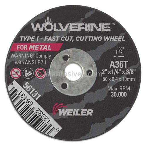 Weiler 56131 2 x 1/4 x 3/8 AH A60T Wolverine® AO Type 1 Snagging Wheel - 012382561314