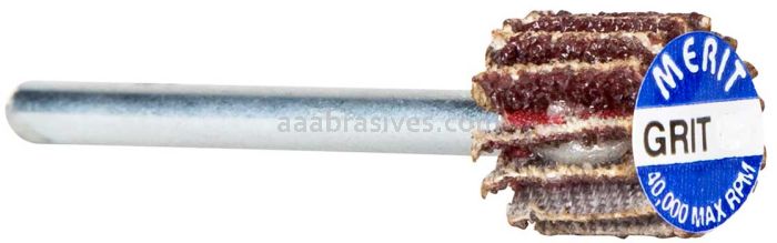 Merit Abrasives 08834137482 5/8 x 5/8 x 1/8 Small Diameter Flap Wheels With 1/8" Steel Shank 120 Grit Merit Aluminum Oxide