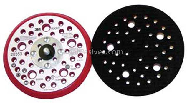 3M&trade; 7100037832 5 x 3/8 x 5/16-24 44-Holes Hookit&trade; External Red Foam Clean Sanding Low Profile Disc Pad 20353