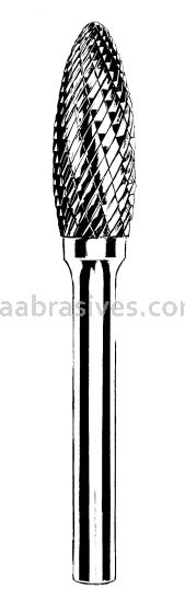 Dynabrade Carbide Burr 3 mm Dia. SH-41 D/C Burr Flame Pointed End 6 mm Flute L 3 mm Shank