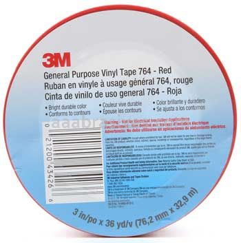 3M&trade; 7000123885 General Purpose Vinyl Tape 764 Red 3" x 36 yards
