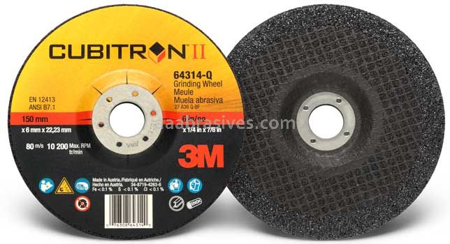 3M™ 7100094061 6 x 1/4 x 7/8 T27 Cubitron™ II Depressed Center Grinding Wheel 64314