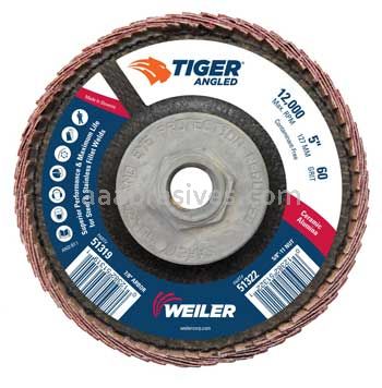 Weiler 51322 5 Tiger Angled Radial Ceramic Flap Disc 60C 5/8-11 Nut
