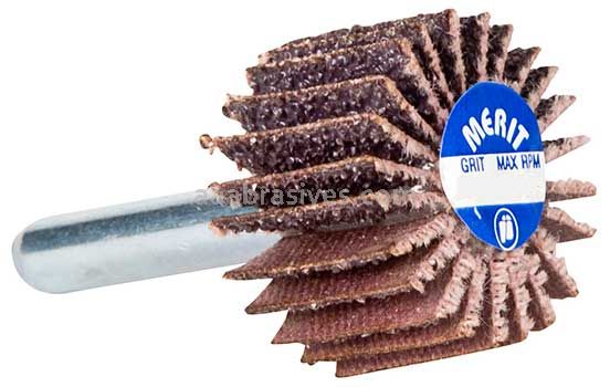 Merit Abrasives 08834137340 1-1/2 x 1 x 1/4 Small Diameter Flap Wheels With 1/4" Steel Shank 60 Grit Merit High Performance Ceramic/AO