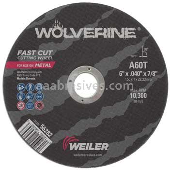 Weiler 56282 6" x .040" Wolverine Type 1 Cut-Off Wheel A60T 7/8" AH