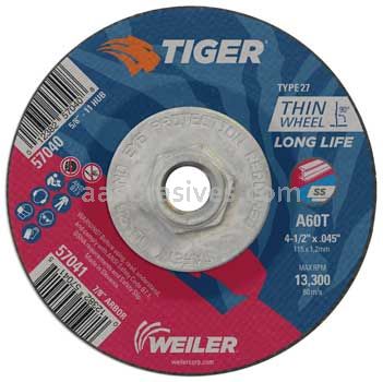 Weiler 57040 4-1/2" x .045" TIGER AO Type 27 Cutting Wheel A60T 5/8"-11 Nut