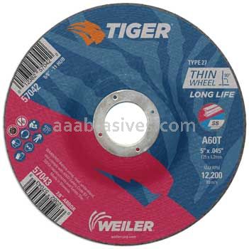 Weiler 57043 5" x .045" TIGER AO Type 27 Cutting Wheel A60T 7/8" AH