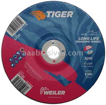 Weiler 57135 7"x 1/4" TIGER AO Type 28 Grinding Wheel A24R 7/8" AH
