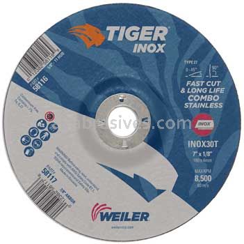 Weiler 58117 7" x 1/8" TIGER INOX Type 27 Cut/Grind Combo Wheel INOX30T 7/8" AH