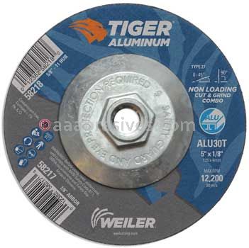 Weiler 58218 5 x 1/8 TIGER ALUMINUM Type 27 Cut/Grind Combo Wheel ALU30T 5/8-11 Nut