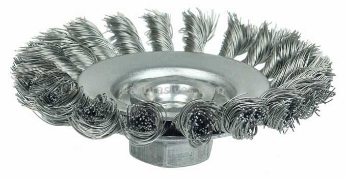 Weiler 13401 Knot Wire Bevel Brush 4" .014" Steel Fill M10x1.25 Nut