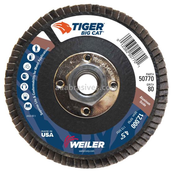 Weiler 50770 4-1/2" 80AO 5/8"-11 A.H. Big Cat Abrasive Flap Disc Flat - 012382507701
