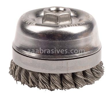 Weiler 12796 4" Double Row Knot Wire Cup Brush Banded .020" Steel Fill 5/8"-11 UNC Nut
