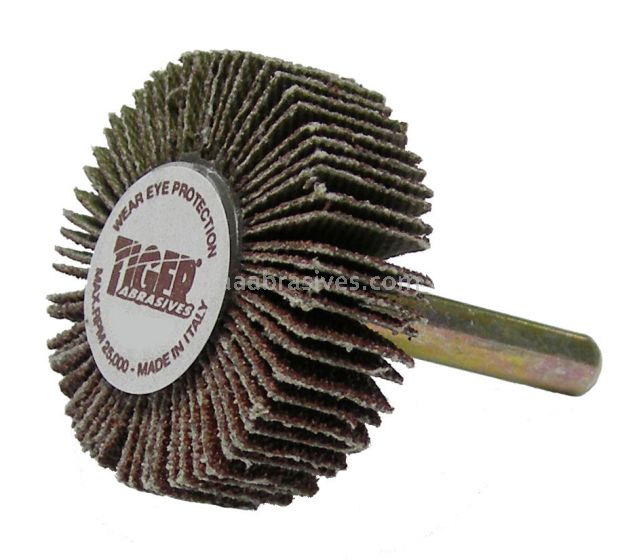 Weiler 52229 - 1-1/2" x 1/2" 1/4" Stem, 120AO, Tiger Coated Abrasive Flap Wheel - 012382522292