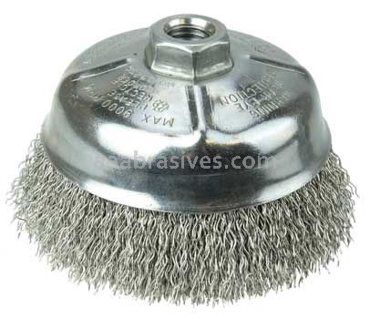 Weiler 14256 5" Crimped Wire Cup Brush .020" Stainless Steel Fill 5/8"-11 UNC Nut